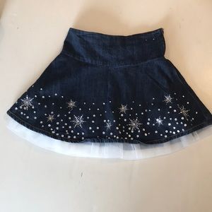 Girl’s denim skirt w/ embroidered snowflakes, Sz 7